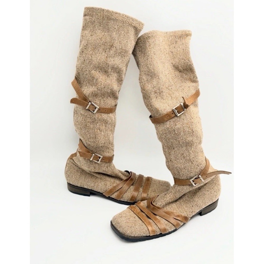 ⁠Dusica Dusica Italian Tweed Sock Boots Size 9 Handmade Slouchy Whimsical⁠